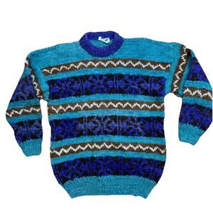 VTG 90’s 100% Wool Heavy Chunky Sweater Hand Knit in Ecuador Sz M Grandpa Nordic